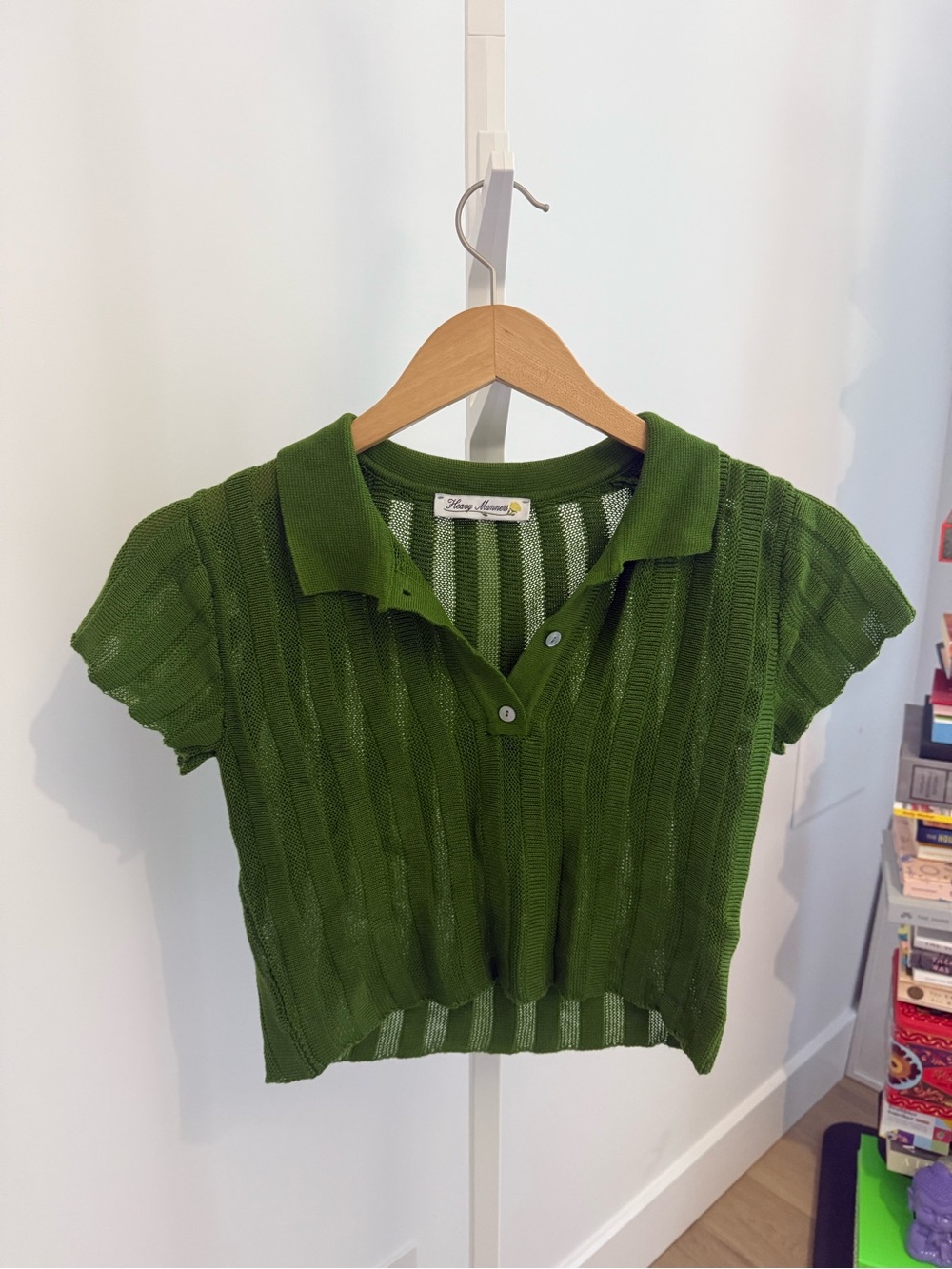Heavy Manners Olive Green Knit Polo Crop Top
